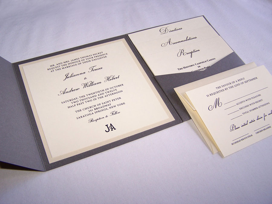 Canfield Square Pocketfold Wedding Invitation  White Tie 